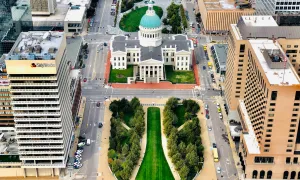 "aerial view of downtown St. Louis "