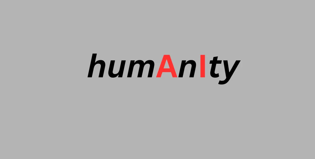"the word humanity with the letters A and I bolded in red"