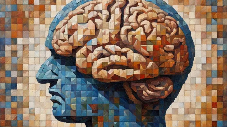 human brain in a mosaic art style