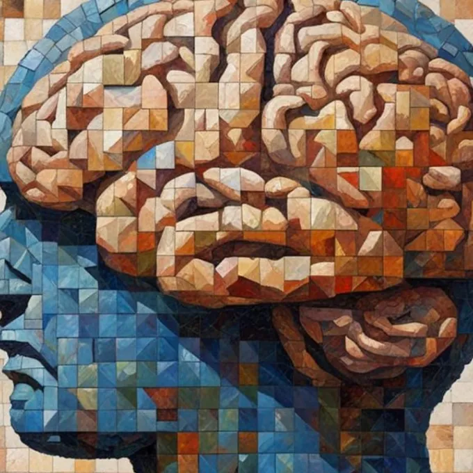 ""human brain in a mosaic art style